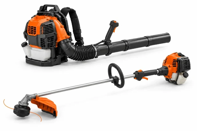 Commercial backpack blower and string trimmer
