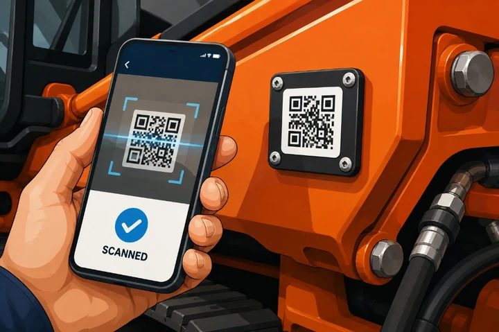 Smartphone scanning an equipment QR tag