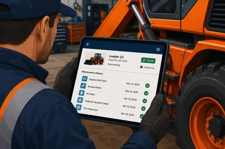 Technician reviewing an equipment maintenance record